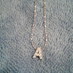 Silver-tone initial "A" necklace, 16" long.